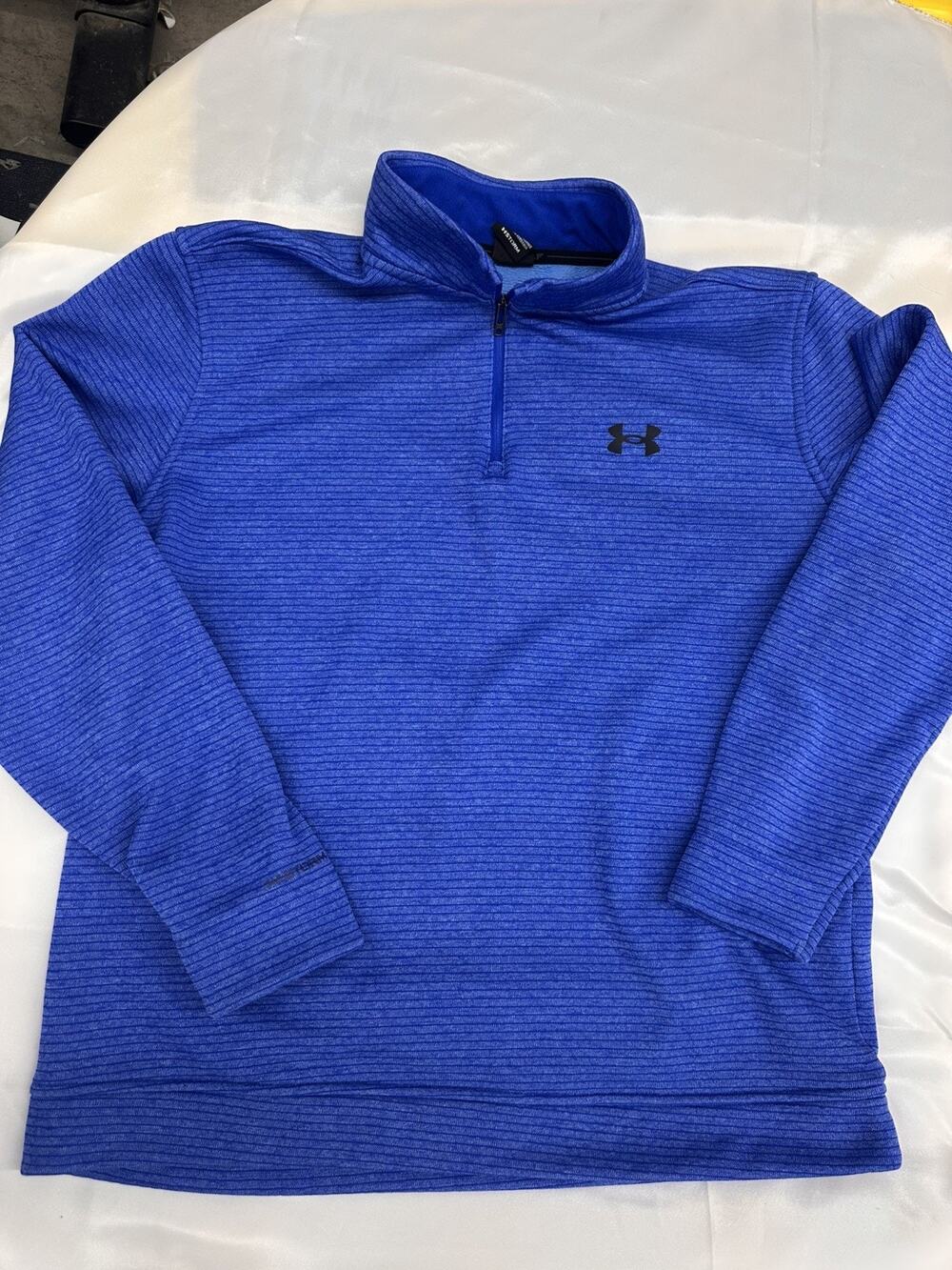 Under Armour Men's Golf Storm Quarter Zip Pullover Blue Performance Striped XL